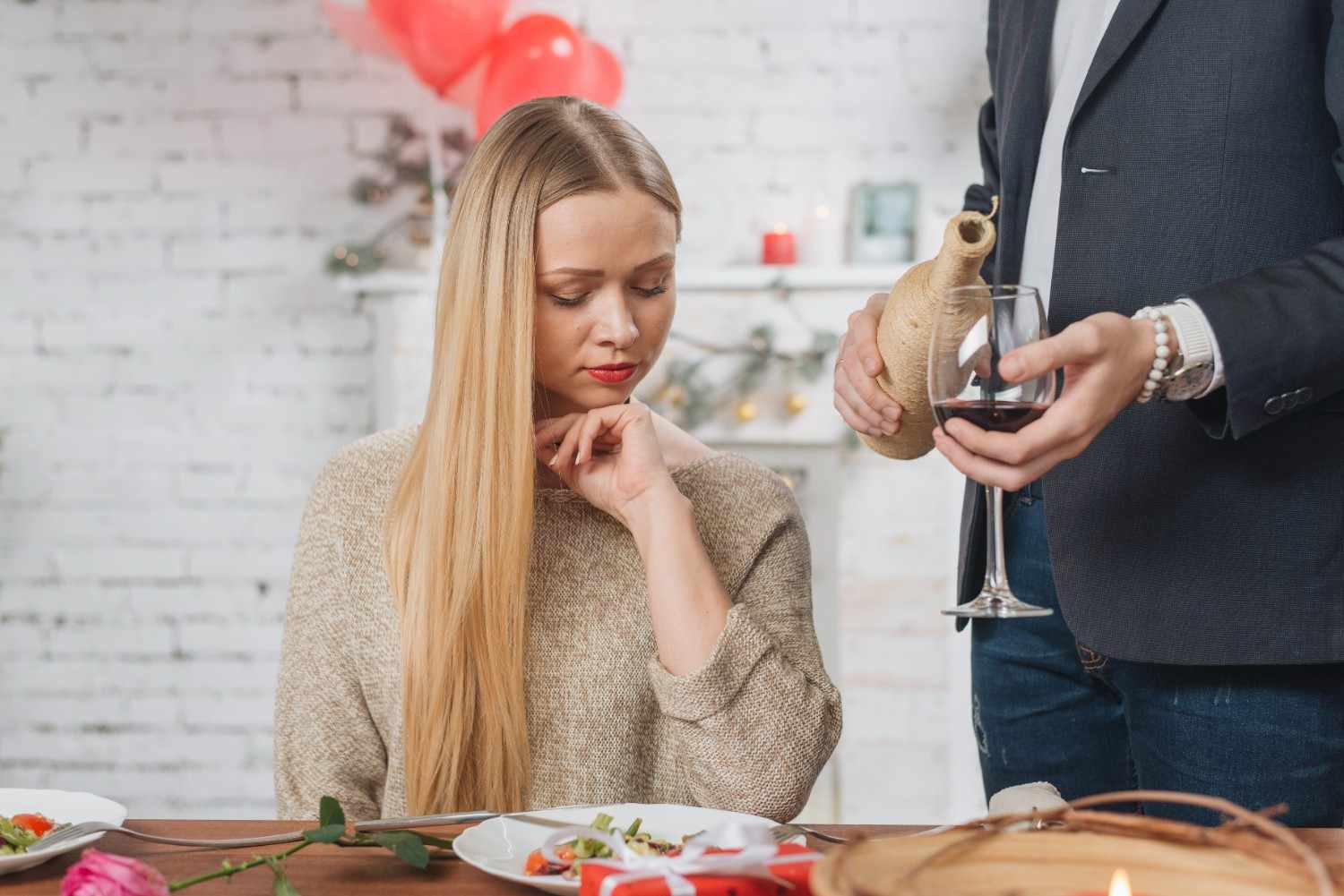 Man serving wine for woman on date as Dating Rules, Modern Etiquette