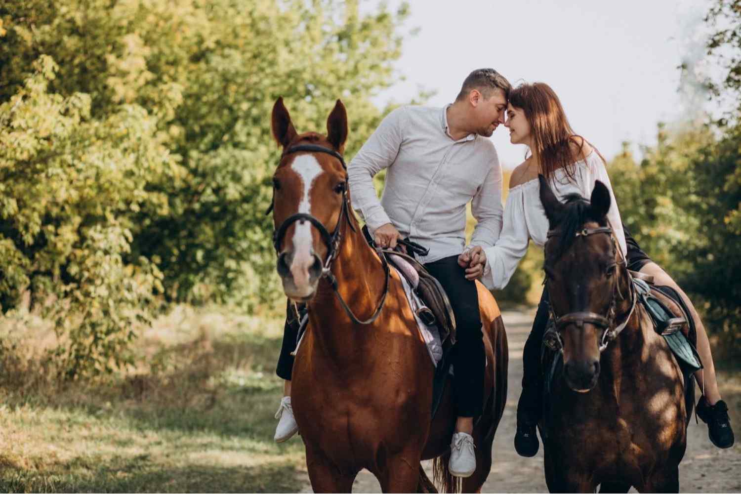 Couple at a horse riding date