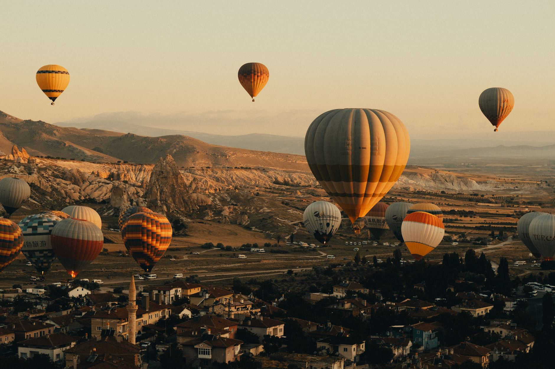 Hot air balloon ride at sunset over the Arizona desert